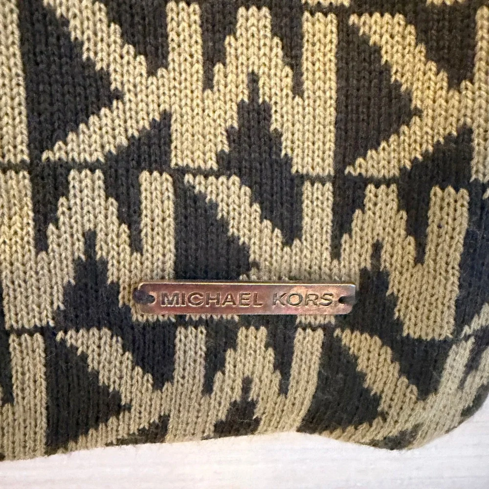Michael Kors Reversible Scarf‎ Brown Gold Monagram Signature MK Print